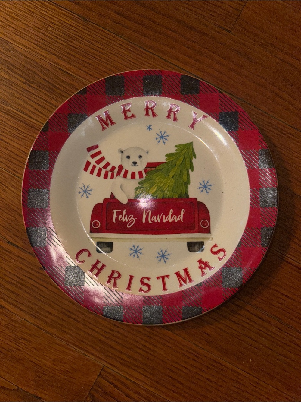 Momentum Brands Merry Christmas Feliz Navidad Polar Bear Plate